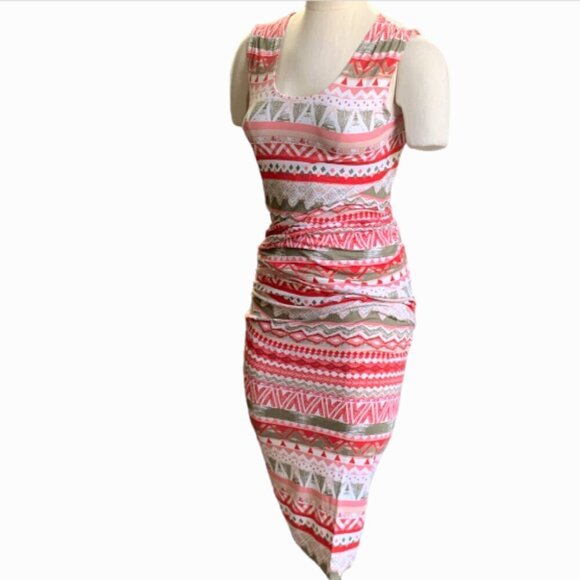 Chelsea & Violet Ruched Tank Dress Tribal Geometric Print Sz M #31H - Picture 3 of 7